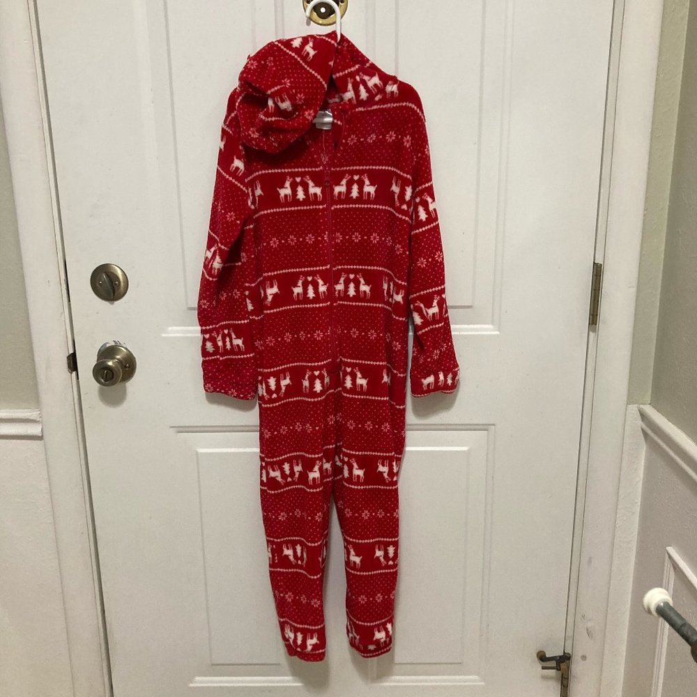 Holiday PJs Jumpsuit Onesie Pajamas with Hood in Kids 6/7 - Picture 1 of 5